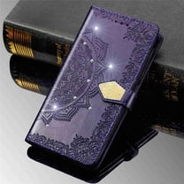 Dteck Wallet Case for Oneplus Nord N200 5G, Bling Diamond Embossed Flower Mandala Floral PU Leather Folio Flip [Kickstand] [Card Slots Holder][Wrist Strap] Magnetic Cover, Purple Flower