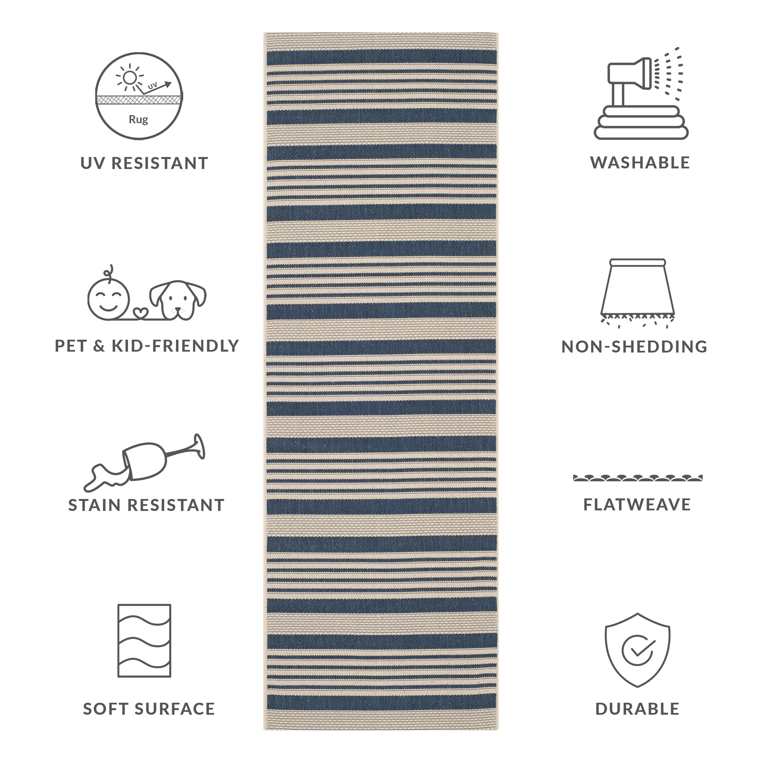 Safavieh Courtyard Caroline Striped Indoor/Outdoor Runner Rug, Navy/Beige, 2'3" x 18'