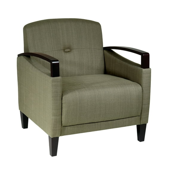 Main Street Woven Seaweed Green Chair and Espresso Finish Wood Arms
