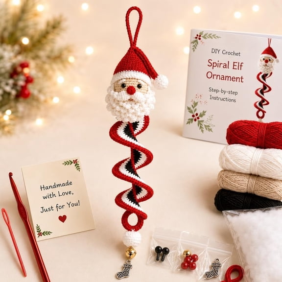 Crochet Snowman Spiral Ornament DIY Kit, 3D Christmas Hanging Ornament | Handmade Decoration for Window, Porch, Wall, Holiday Tree, Beginner-Friendly, Soft Yarn Craft Set