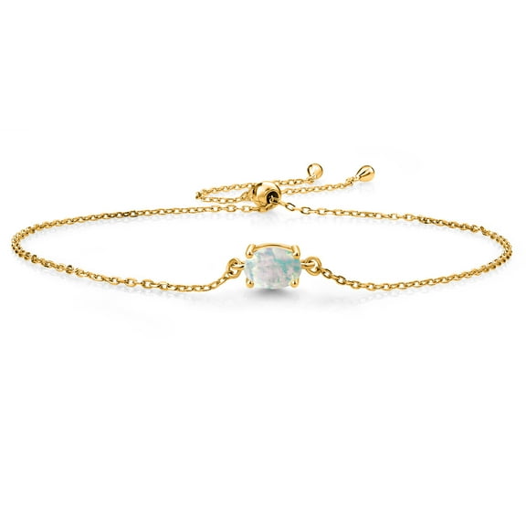 Gem Stone King 18K Yellow Gold Plated Silver White Opal Solitaire Bracelet for Women (1.00 Cttw, Oval Cabochon Cut 7x5mm)