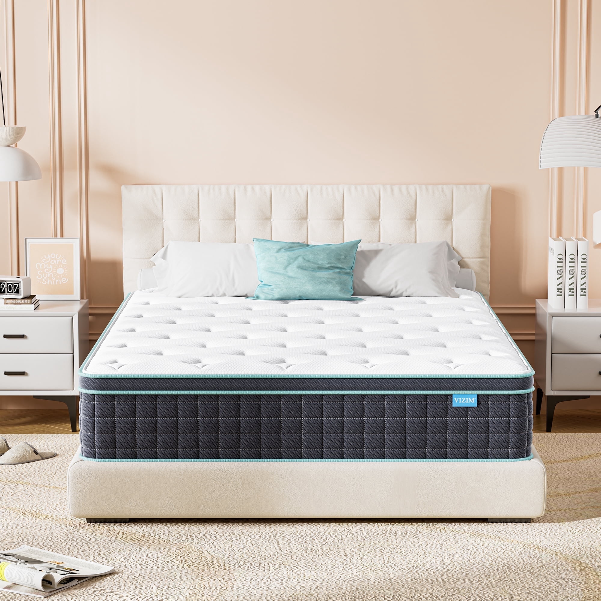 Queen Mattress in a Box,VIZIM 12 Inch Memory Foam Pocket Spring Hybrid Queen Size Mattresses for Motion Isolation & Back Pain Relief, Edge Support