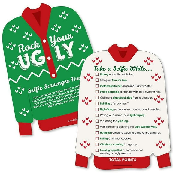 Big Dot of Happiness Ugly Sweater - Selfie Scavenger Hunt - Holiday and Christmas Party Game - Set of 12