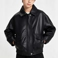 thumbnail image 5 of Fancifize Moto PU Leather Jackets for Boys Kids Classic Lapel Long Sleeve Zipper Retro Motorcycle Outerwear with Pockets, 5 of 7