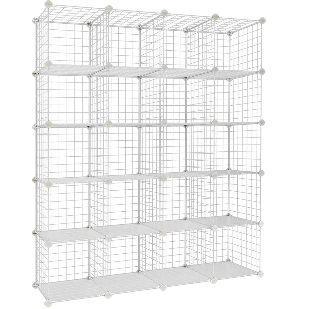 20 Cube Wire Metal Grid Shelving Modular Organizer Bookcase Cabinet Wardrobe