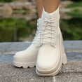 thumbnail image 4 of White Women'S Boots For Winter Versatile Short Solid Color Round Toe Front Lace-Up Thick Bottom Wedge Heel For Comfort, 4 of 8