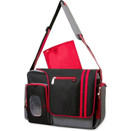 Fisher-Price Messenger Diaper Bag, Gray/Black/Red