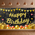 thumbnail image 6 of Black Background Happy Birthday Banner with Gold Glittery Letters Hearts and Bunting Decorations Party Supplies for Birthday Party Photography Props and Decors, 6 of 8