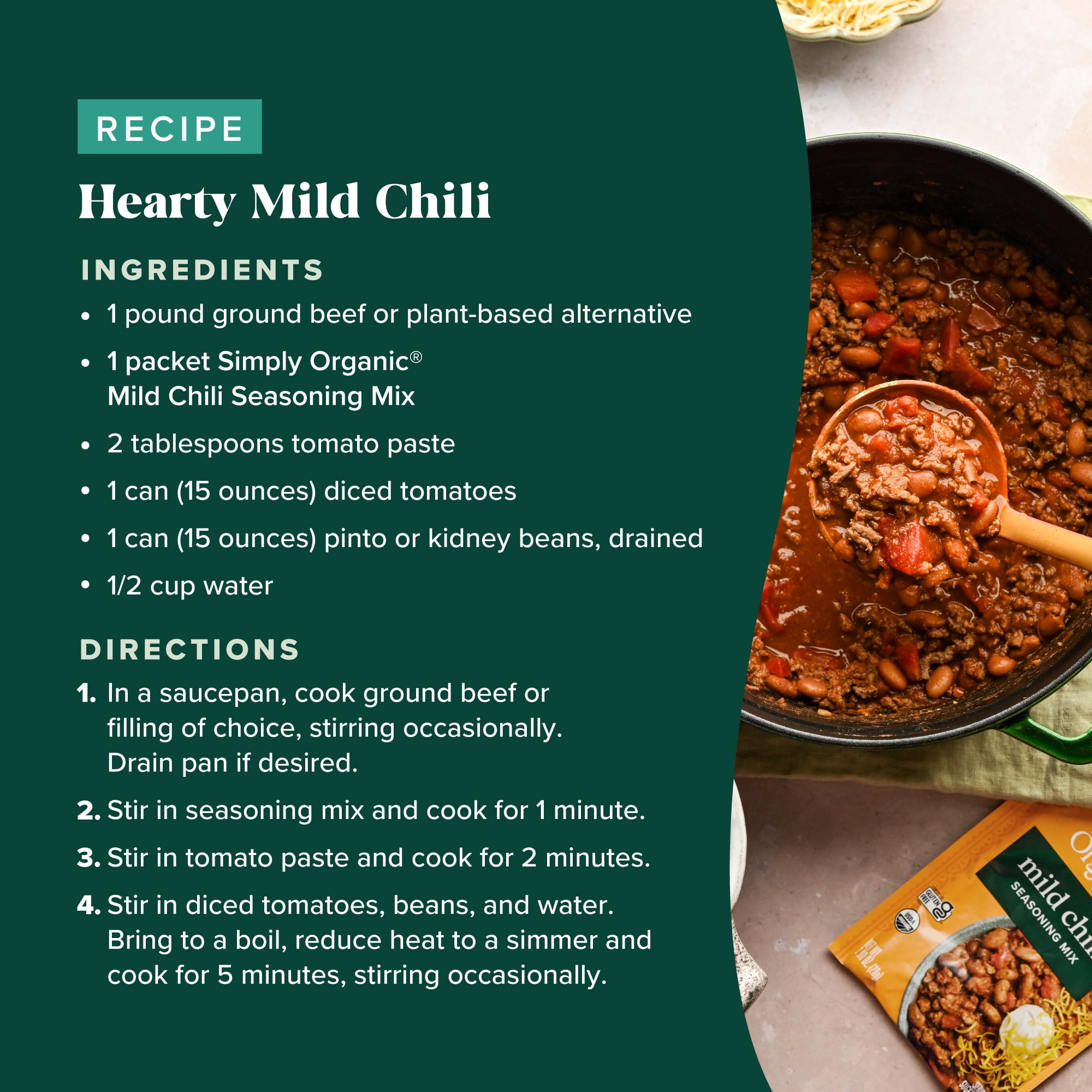(12 pack) Simply Organic Mild Chili Seasoning Mix, 1 oz Packet