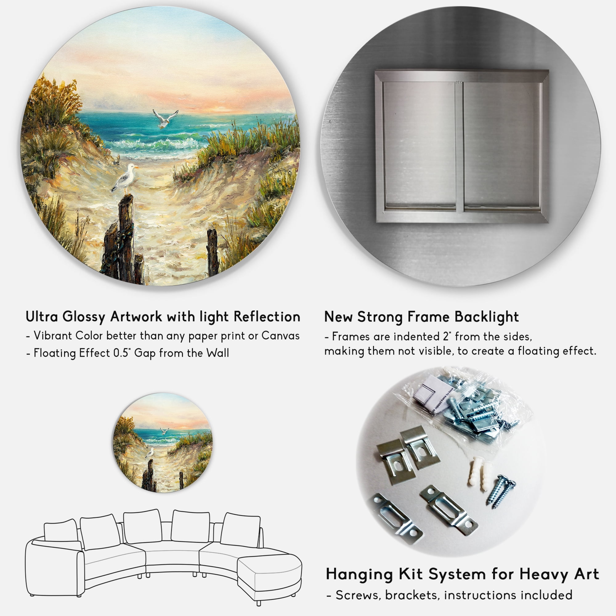Designart 'Ocean Dunes During Pink Sinset on Beach' Nautical & Coastal Circle Metal Wall Art 23x23 - Disc of 23
