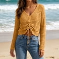 thumbnail image 4 of ZGRBOU Womens Boho Off Shoulder Sheer Tops Long Sleeve Crochet V Neck Pullover Shirts Drawstring Hem Swimsuit Cover Up, 4 of 6