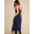thumbnail image 4 of Navy Blue Satin Lace Patchwork High Slit Maxi Slip Dress For Women Elegant Date Night Evening Dinner Dress, 4 of 8