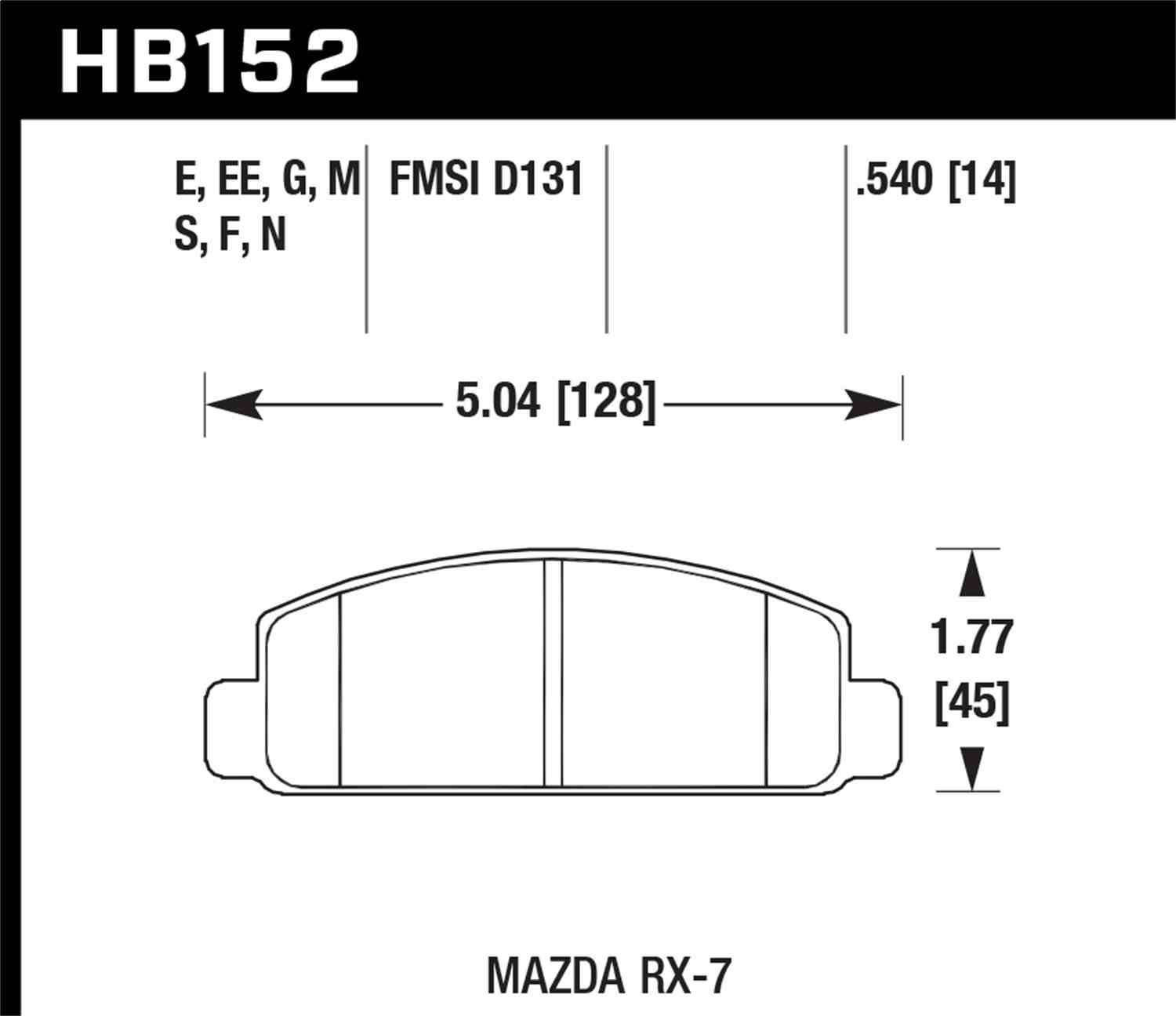 Hawk Mazda RX-7 HPS Street Front Brake Pads Fits select: 1986-1989 MAZDA RX7, 1984-1985 MAZDA RX7 13B