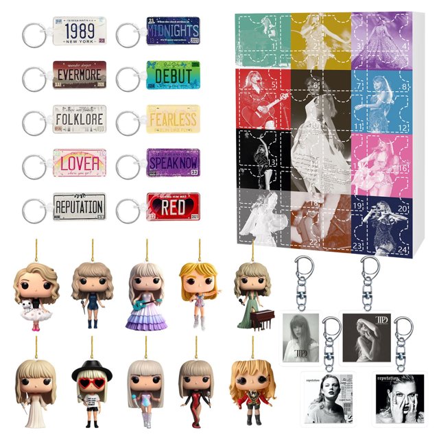 Calendario de Adviento navideño, caja ciega, juego de llavero con colgante acrílico Taylor, caja ciega, regalo para amantes de Swifty