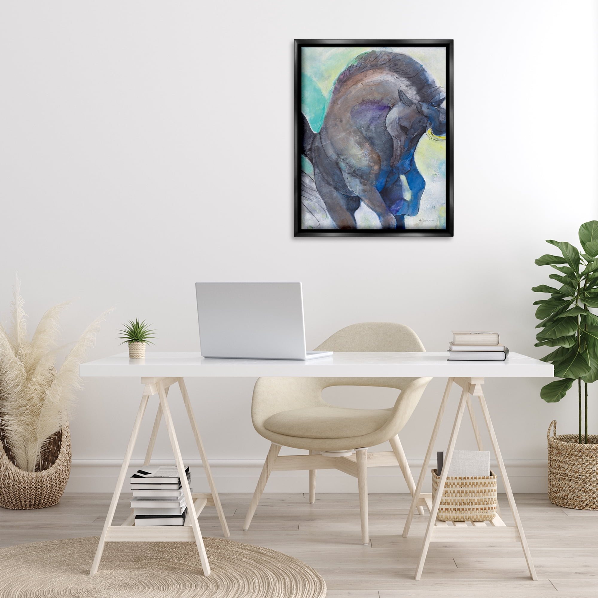 Stupell Industries Royal Splendor Stallion Animals & Insects Painting Black Floater Framed Canvas Art Print Wall Art, 25 x 31