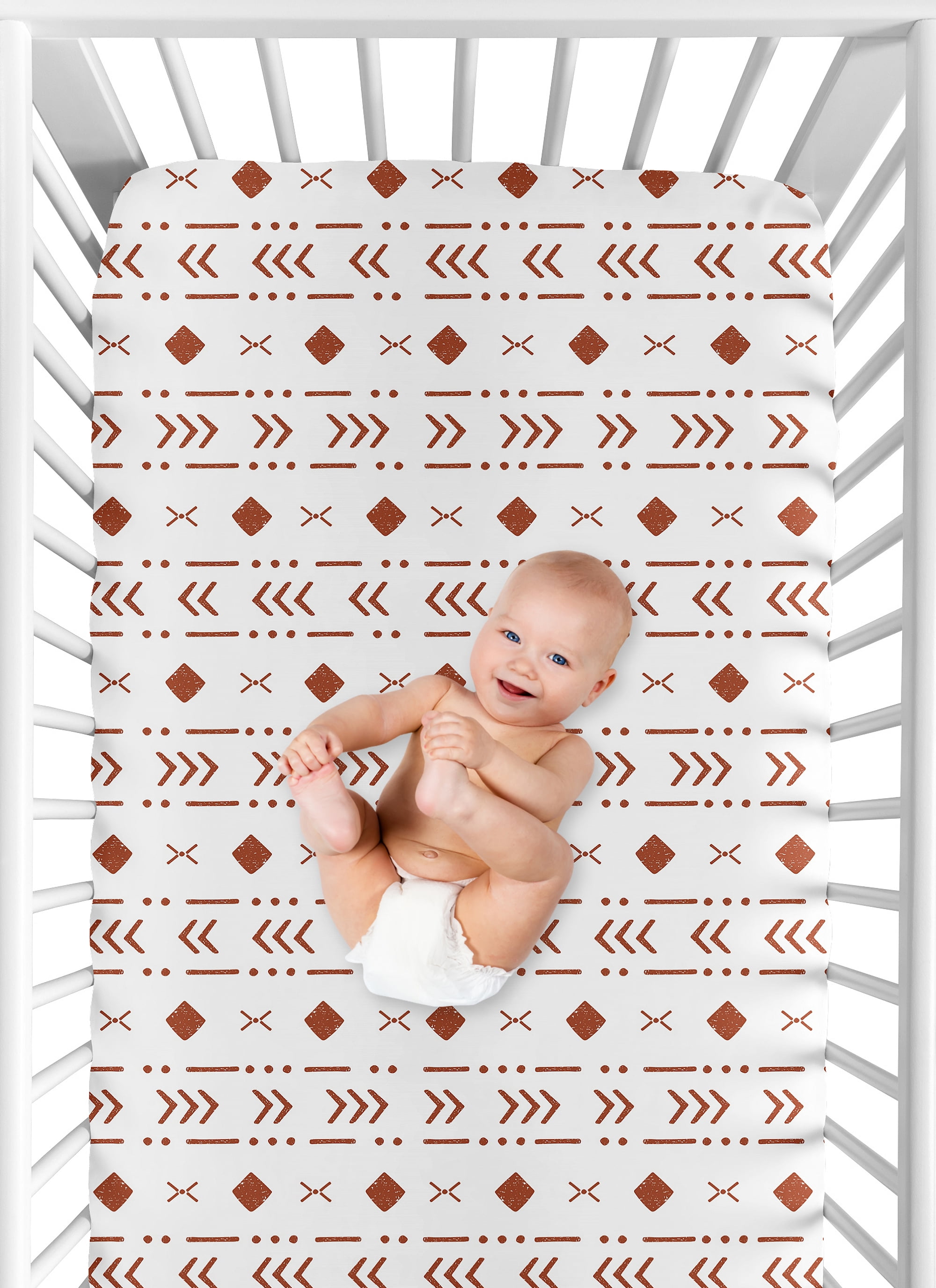 Sweet Jojo Designs 200 Thread Count 180 Gsm White Rust Boho Tribal Fitted Crib Sheet, Standard