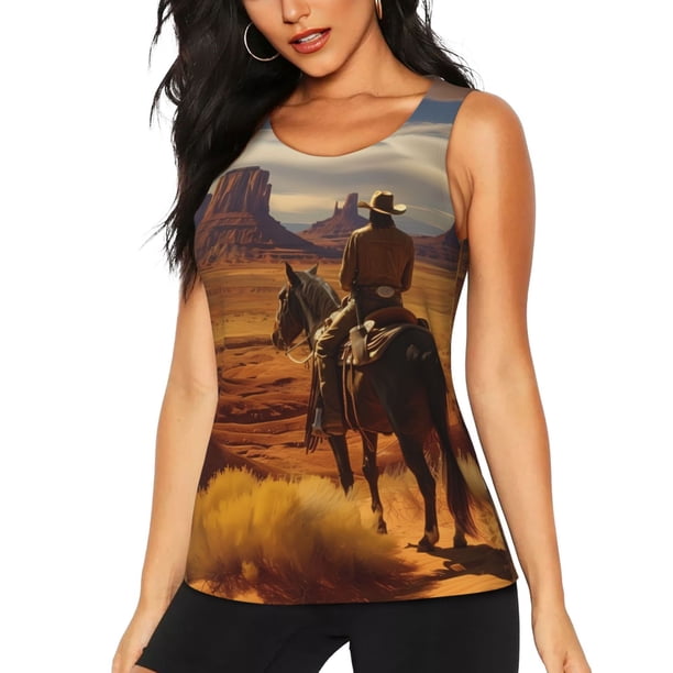 Balery Western Desert Cowboy Cloud Camiseta sin mangas estampada ligera para mujer, tops de entrenamiento sin mangas, camisetas de yoga transpirables de secado rápido.-Medium