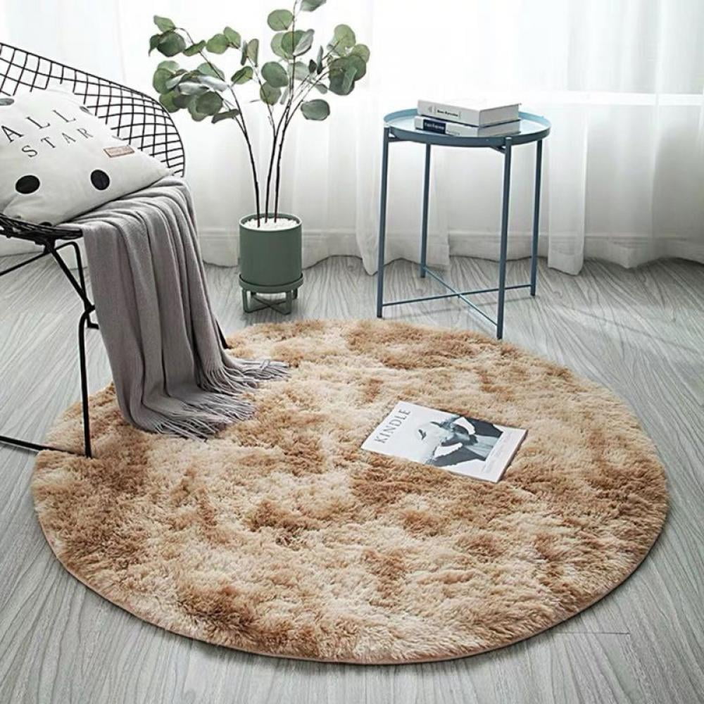 Round Fluffy Faux Fur Rug Shaggy Floor Mat Soft Home Bedroom Hairy Carpet Khaki 