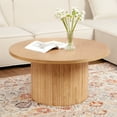 thumbnail image 2 of Solid Wood Coffee Table Circle Center Table Modern Farmhouse Living Room Coffee Table Round Natural Oak Finish, 2 of 11