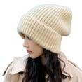 thumbnail image 5 of Knitted Hat Baggy Slouchy Ribbed Flanging Stretchy Keep Warm Solid Color Autumn Winter Women Men Beanie Cap for, 5 of 7