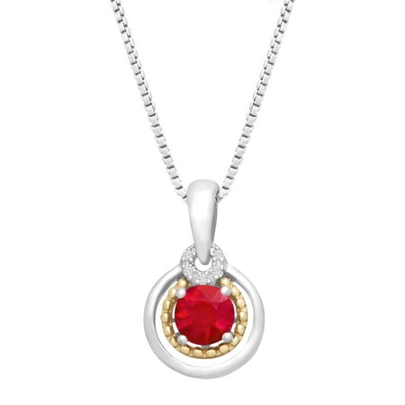 Duet 3/4 ct Natural Ruby Pendant Necklace with Diamonds in Sterling Silver & 14kt Gold