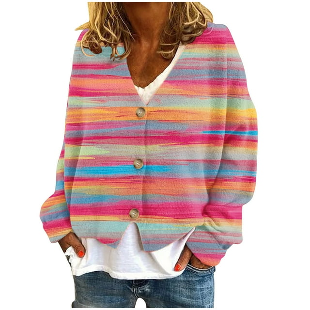 MeetoTime Cardigans en Tricot pour Femmes Automne 2024, Manches Longues, Col en V, Boutons, Ample