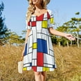 thumbnail image 3 of Retro Mondrian Plaid Casual Dress Mondrian Modern Art Street Wear Dresses Elegant Dress Female V Neck, 3 of 7