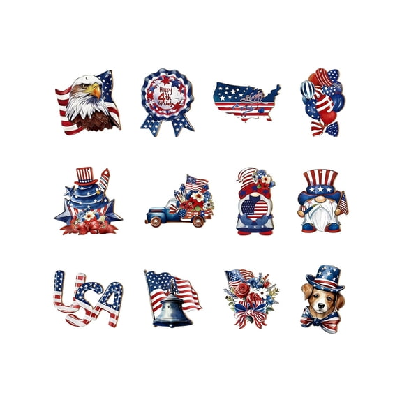 Memorial Day Saving!4th of July Decorations, 12 Pcs Independent Day Wooden Home Decor Hanging Accessories Wooden Decorations For Parties And Festivals