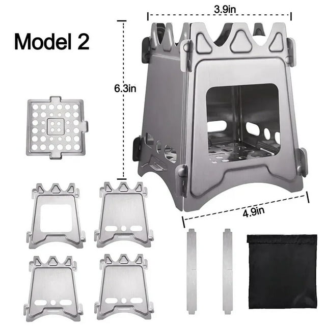Poêle à Bois de Camping Portable avec Acier Inoxydable Pliable, Poêle à Bois Léger pour la Randonnée, le Voyage, le BBQ, le Pique-Nique en Plein Air Modèle 2
