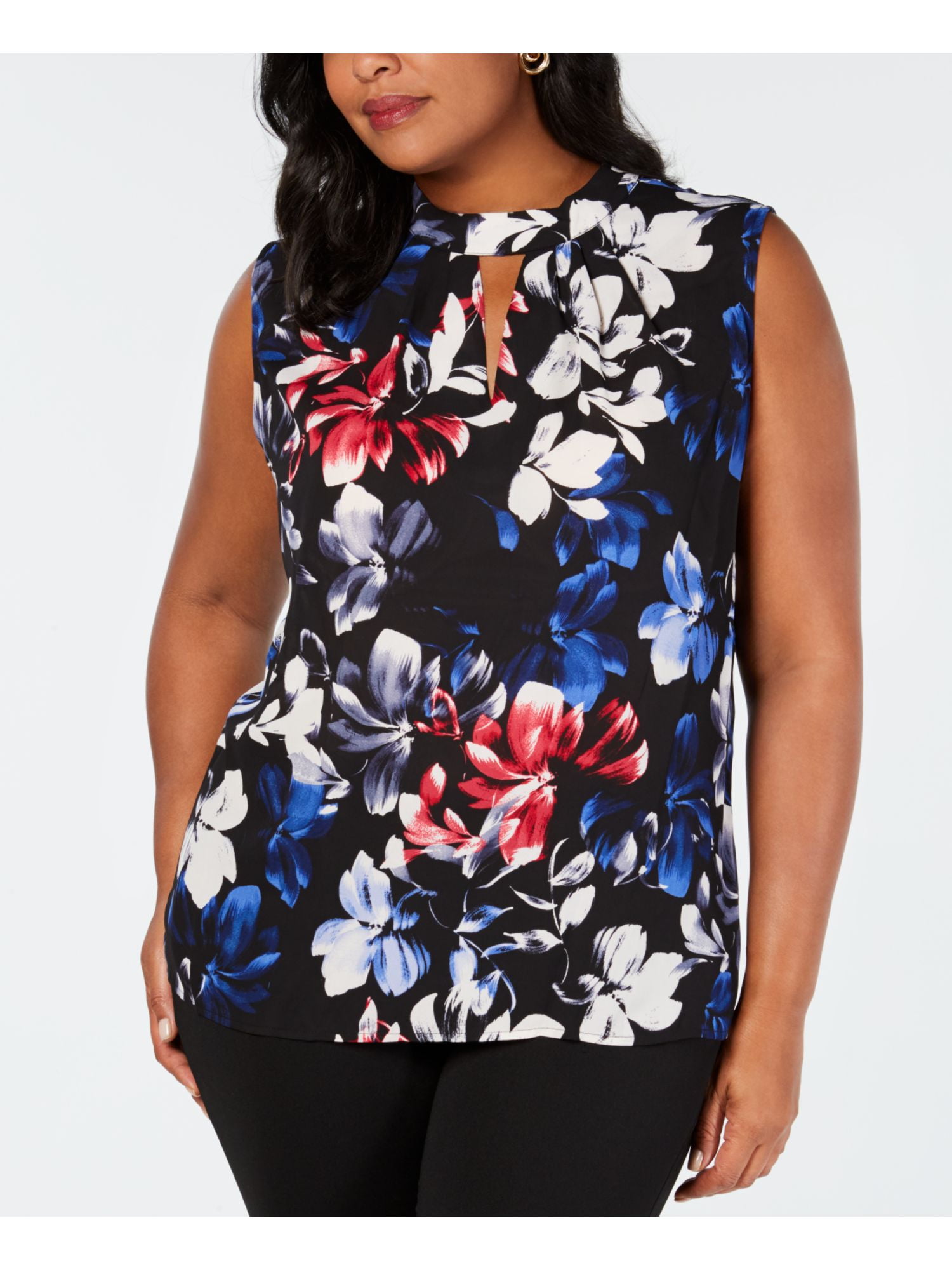 Nine West NINE WEST Womens Black Floral  Mock Neck 