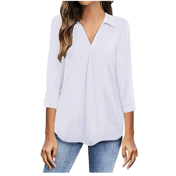 LEAVINGSUO Winter Clothes Woman Women Casual V Neck Pullover Long Sleeve Solid Color Shirt Blouse Tops