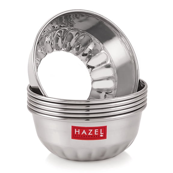 HAZEL Stainless Steel Serving Bowl Wati Dessert Vati Katori, Set of 6, 300 ML Each, Silver