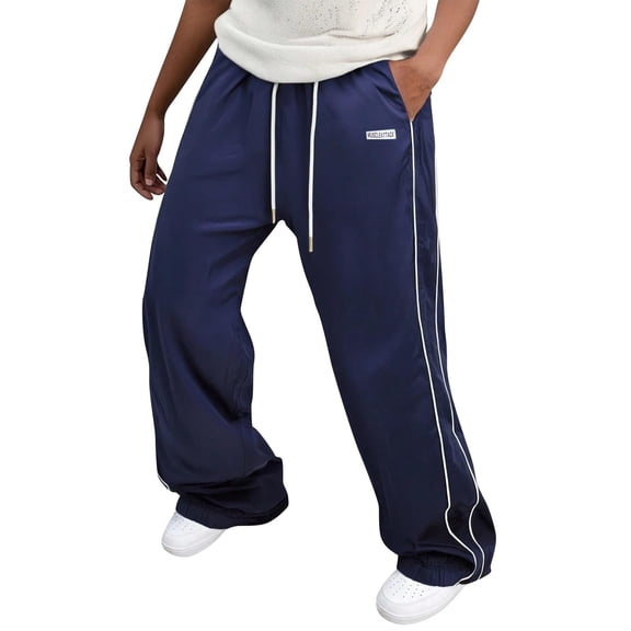 Summer Men Sweatpants Joggers Straight Pants Neutral Breathable Loose Outdoor Quick Drying Fabric Fitness pants Casual Trousers Navy M
