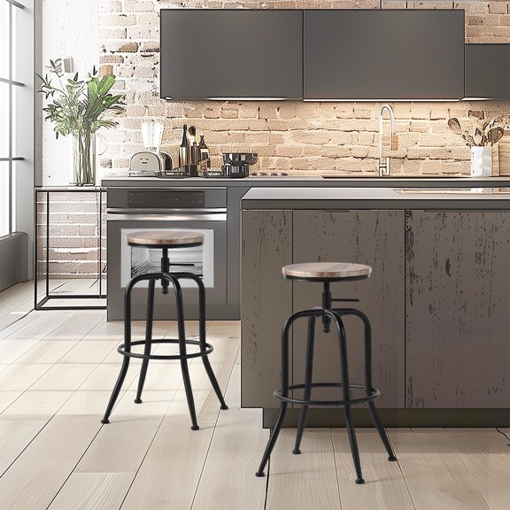 Homy Casa Swivel Bar Stools Set of 2, Adjustable Height Vintage for Home Kitchen Island, Oak