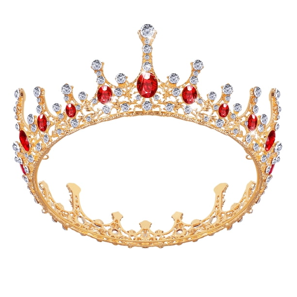 GOOHOCHY FRCOLOR Corona de boda Tiara Corona de reina nupcial Diadema de diamantes de imitación vintage para novia y dama de honor (Rojo)