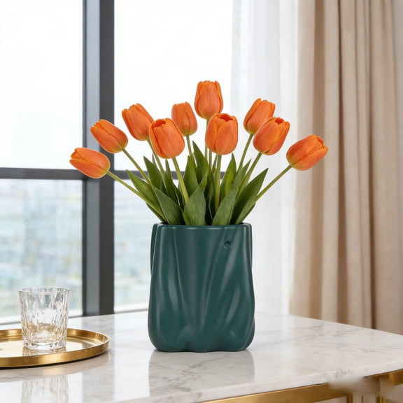 Bcylexb 6.4" Plastic Crinkle Vase for Flowers, Minimalist Modern Flower Vase for Home Decor, Living Room, Table Centerpiece