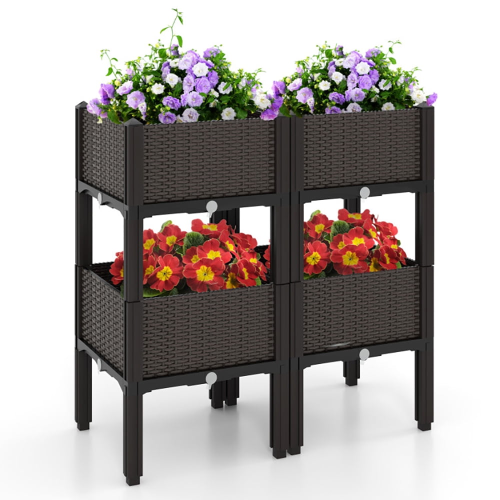 Aimee Lii 2 Set Elevated Plastic Raised Garden Bed Planter Kit for Flower Vegetable Grow, Planter Box Raised Garden Beds Outdoor with Legs, Brown