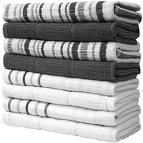 Bumble Premium Kitchen Towels (16”x 28”, 8 Pieces) Cotton Kitchen Hand Towels Striped 420 GSM Highly Absorbent Tea Towels Set - Grey