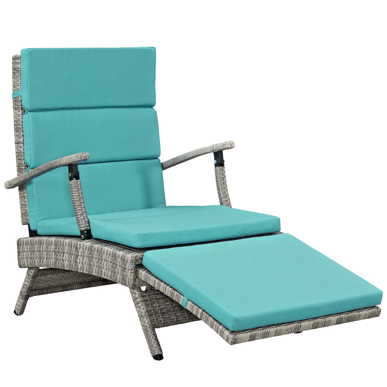 Modway Envisage Chaise Outdoor Patio Wicker Rattan Lounge Chair in Light Gray Turquoise - image 2 of 10