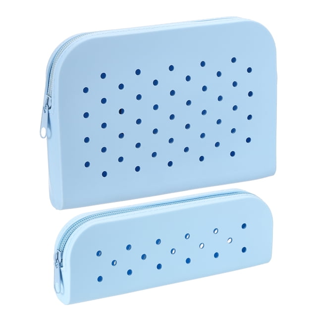 Uxcell 2 Paquete de Estuches de Lápices de Silicona, Pequeño Estuche de Lápices con Agujeros DIY, Lindo Organizador de Papelería para Oficina, Viaje y Maquillaje, Azul Claro
