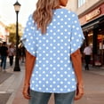 thumbnail image 4 of Ayolanni Casual Shirts for Women Collarless Polka Dots Short Sleeve V-Neck Blouse Ladies Fitted Office Tees Women's Tops, Tees & Blouses Blue S, 4 of 6
