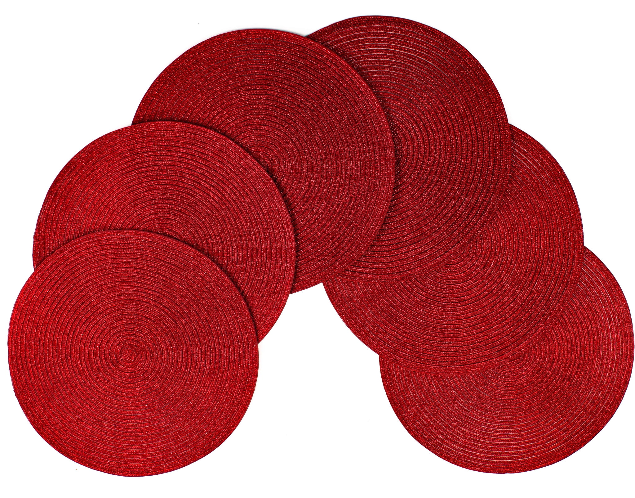Christmas Carol Woven Spiral Table Placemats 15 Inches Round Set of 6