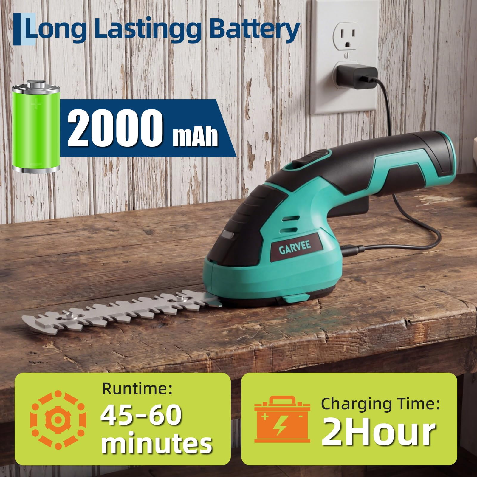 2 in 1 Handheld 7.2V Electric Grass Trimmer Hedge Shears/Grass Cutter Rechargeable Lithium-Ion Battery and Type-C Cable Included Cordless Grass Shear & Shrubbery Trimmer