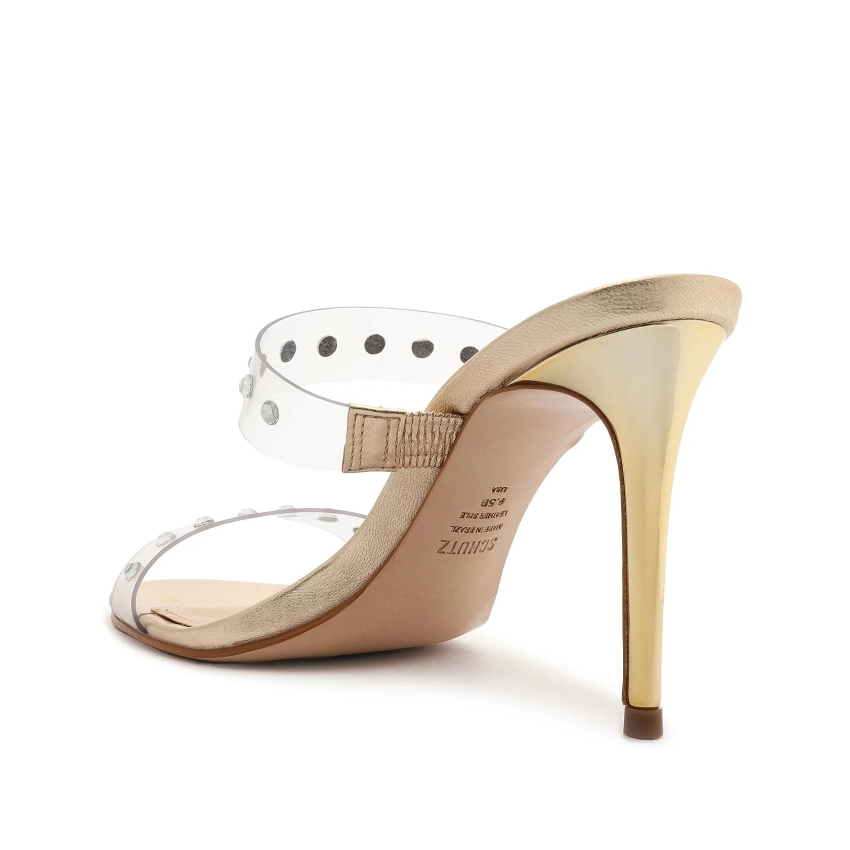 Schutz Ariella Crystal Mule Metallic Clear Strap Slip On Open Toe