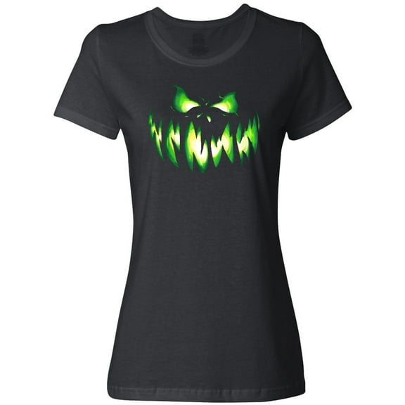 Inktastic Viciously Grinning Pumpkin Face in Lime Green Glow Women's T-Shirt