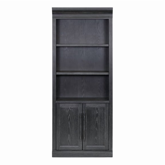 Traditional Wood Bookcase with Doors Office Storage Fully Assembled Black