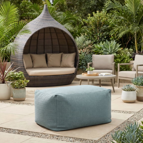 Aroz Ottoman Green Ottoman, Modern Style, Removable and washable cushion cover, 100% Polypropylene, Outdoor Living