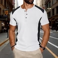 thumbnail image 2 of Hesxuno Men Henley T-Shirts Waffle Knit 3 Button Tops Color Block Short Sleeve Tees Lightweight Collarless Casual Workout Shirts White L, 2 of 5