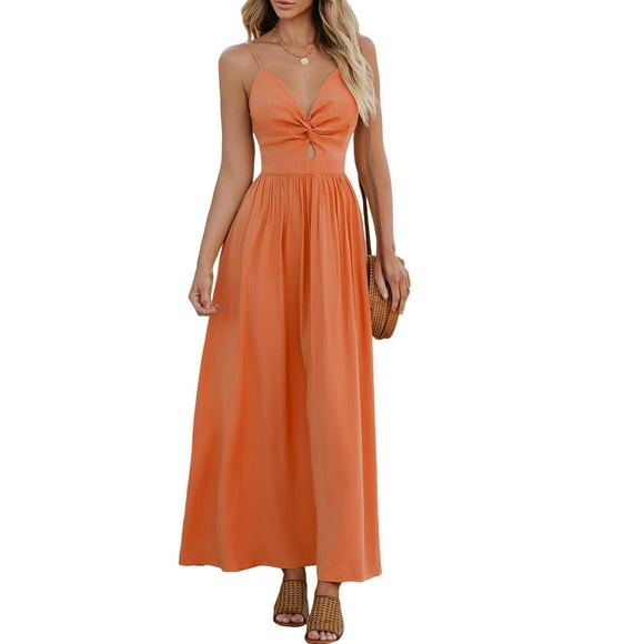 Vestido largo CUPSHE naranja con cuello en V sin mangas para mujer