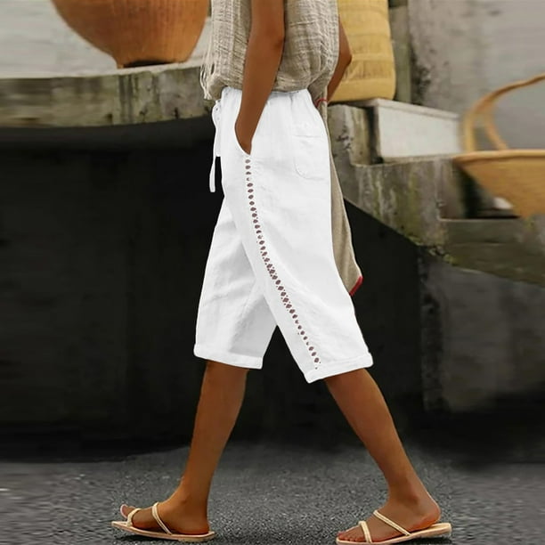 WILLBEST Pantalones Casuales para Mujer, Cómodos para el Día a Día, de Corte Holgado, para Playa, con Diseño Calado y Bolsillos Prácticos para Senderismo y Actividades de Ocio. Grande
